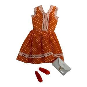 Vintage Barbie Dress with White‎ Clutch and Red Shoes